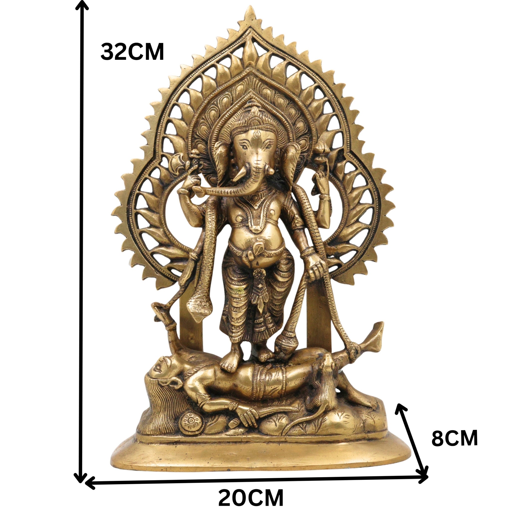 Brass Sindhura Samhara Ganesha Idol – Veera Ganapathi | Ugra Vinayaka | Asura Samhara Ganapati Murti for Home Temple & Puja Decor, Gold, 13 Inch, 1 Piece