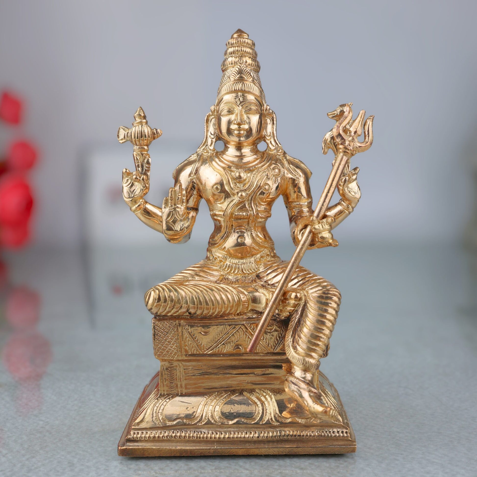 Bronze Handcrafted Shiva Idol, Mahadeva Murti, Bholenath Sitting Sculpture, Panchaloha Chola Art, Home Temple Decor, Spiritual Hindu Statue, Gold, 6.5 Inch, 1 Piece