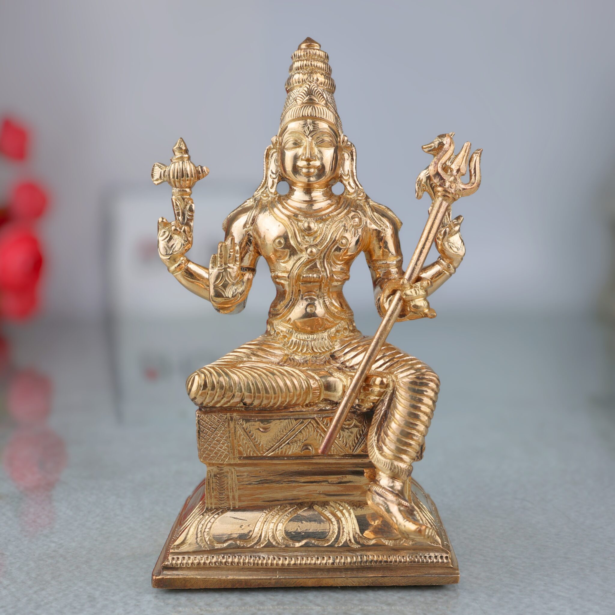 Bronze Handcrafted Shiva Idol, Mahadeva Murti, Bholenath Sitting Sculpture, Panchaloha Chola Art, Home Temple Decor, Spiritual Hindu Statue, Gold, 6.5 Inch, 1 Piece