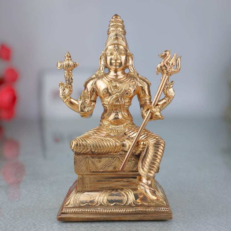Bronze Handcrafted Shiva Idol, Mahadeva Murti, Bholenath Sitting Sculpture, Panchaloha Chola Art, Home Temple Decor, Spiritual Hindu Statue, Gold, 6.5 Inch, 1 Piece