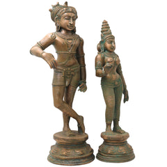 Bronze Vrishavahana Shiva Parvati Idol, Panchaloha Gauri Shankar Statue, Uma Maheshwar Bronze Chola Art Sculpture, Gold, 14 Inch, 1 Piece
