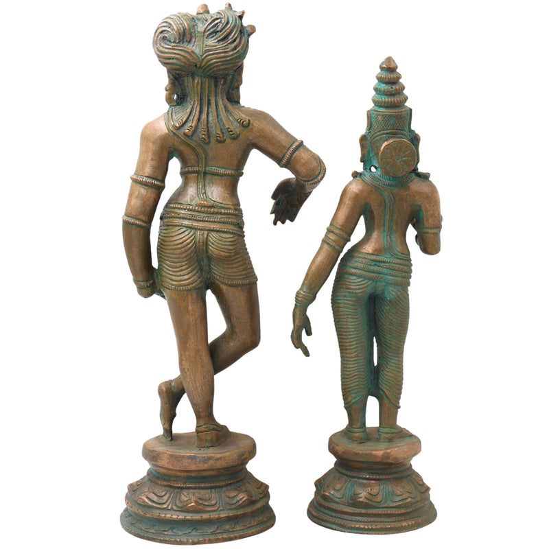 Bronze Vrishavahana Shiva Parvati Idol, Panchaloha Gauri Shankar Statue, Uma Maheshwar Bronze Chola Art Sculpture, Gold, 14 Inch, 1 Piece