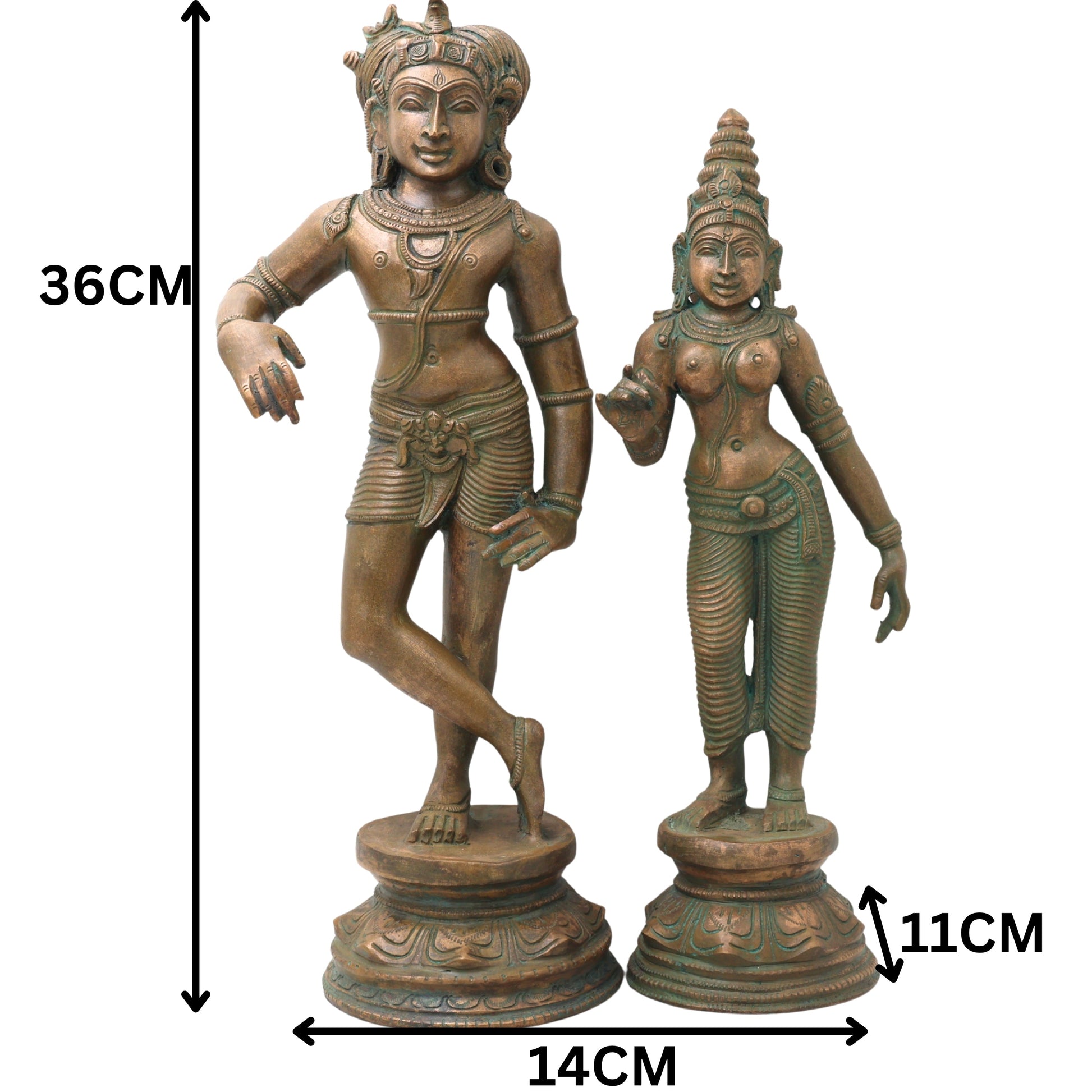 Bronze Vrishavahana Shiva Parvati Idol, Panchaloha Gauri Shankar Statue, Uma Maheshwar Bronze Chola Art Sculpture, Gold, 14 Inch, 1 Piece