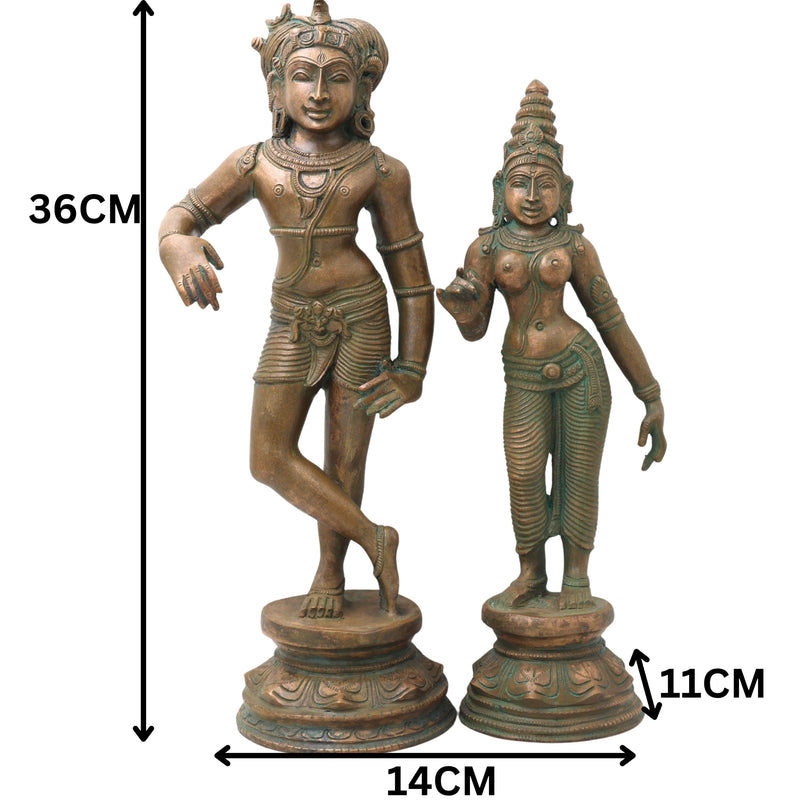 Bronze Vrishavahana Shiva Parvati Idol, Panchaloha Gauri Shankar Statue, Uma Maheshwar Bronze Chola Art Sculpture, Gold, 14 Inch, 1 Piece