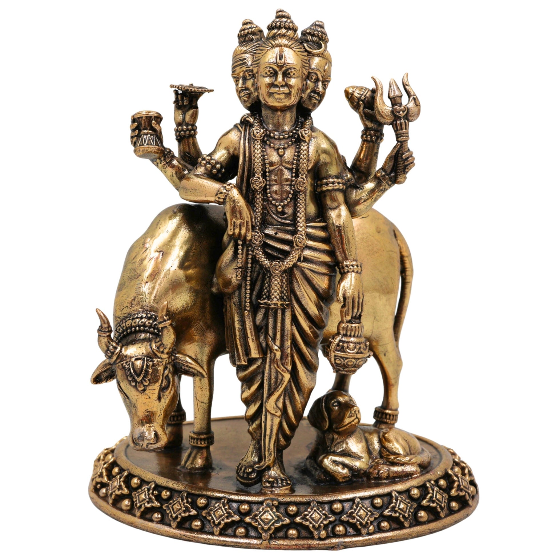 Brass Dattatreya Idol – Handcrafted Datta Murti, Pratima & Vigraha for Pooja, Home Decor, Temple, Gifts & Spiritual Collection, Gold, 5.5 Inch, 1 Piece