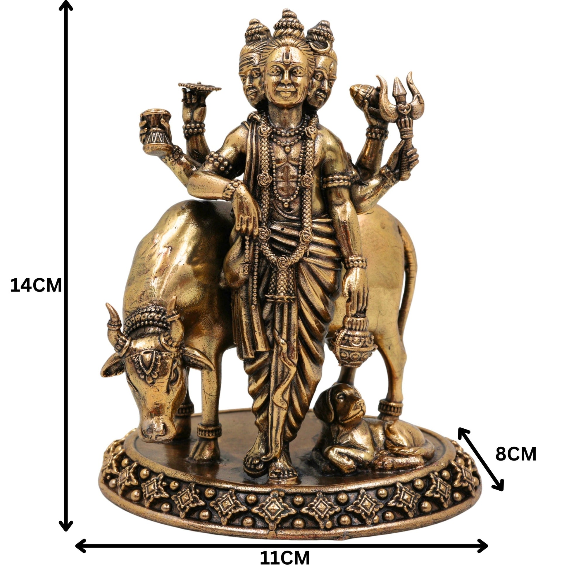 Brass Dattatreya Idol – Handcrafted Datta Murti, Pratima & Vigraha for Pooja, Home Decor, Temple, Gifts & Spiritual Collection, Gold, 5.5 Inch, 1 Piece