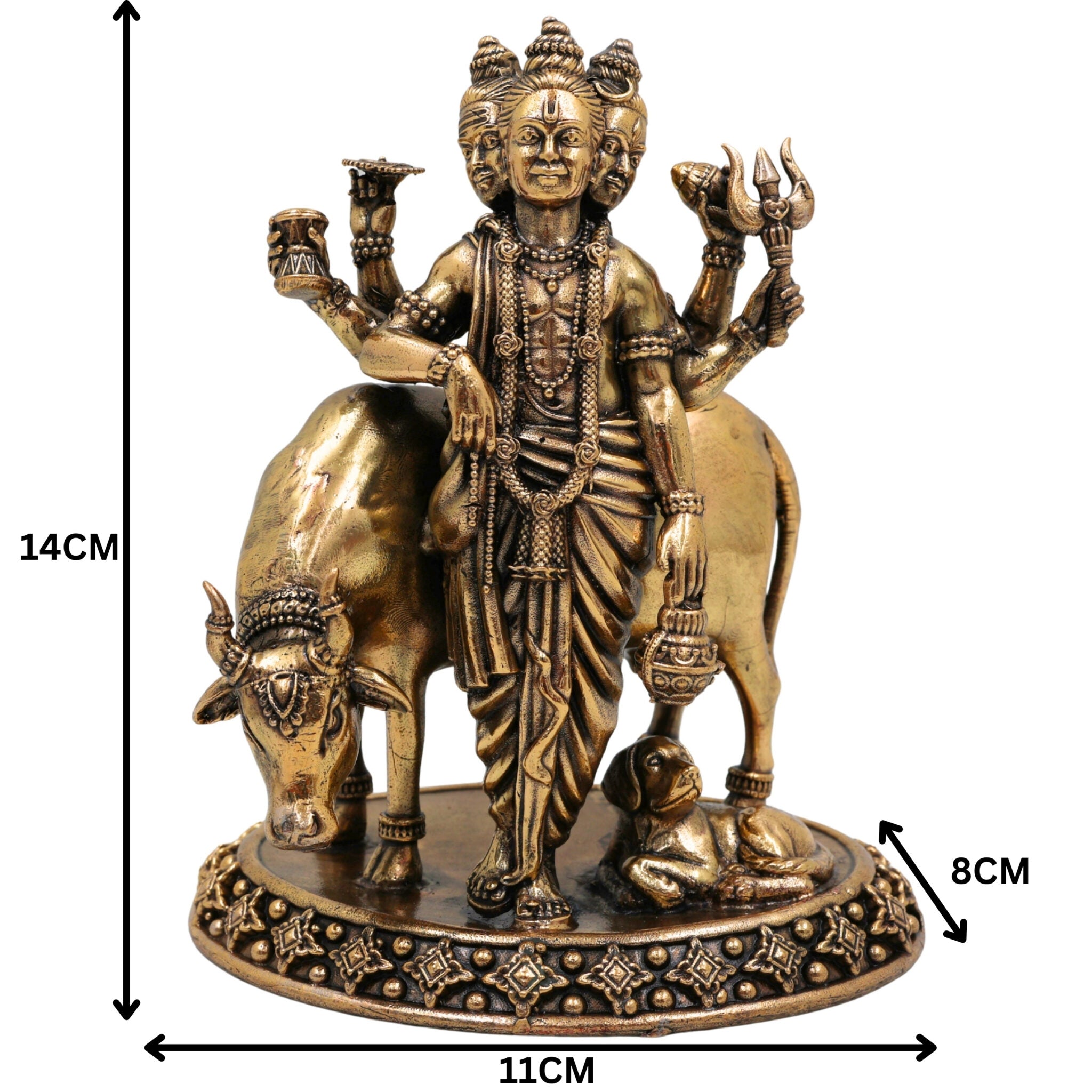 Brass Dattatreya Idol – Handcrafted Datta Murti, Pratima & Vigraha for Pooja, Home Decor, Temple, Gifts & Spiritual Collection, Gold, 5.5 Inch, 1 Piece