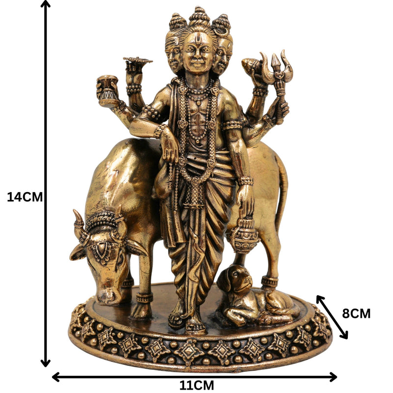 Brass Dattatreya Idol – Handcrafted Datta Murti, Pratima & Vigraha for Pooja, Home Decor, Temple, Gifts & Spiritual Collection, Gold, 5.5 Inch, 1 Piece