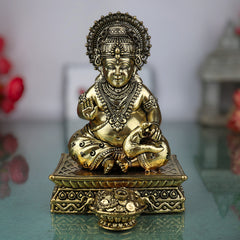 Brass Handcrafted Kubera Idol – Dhanapati Murti, Lord of Wealth Statue, Kubera Figurine for Home, Pooja, Temple & Prosperity Decor, Gold, 6.5 Inch, 1 Piece