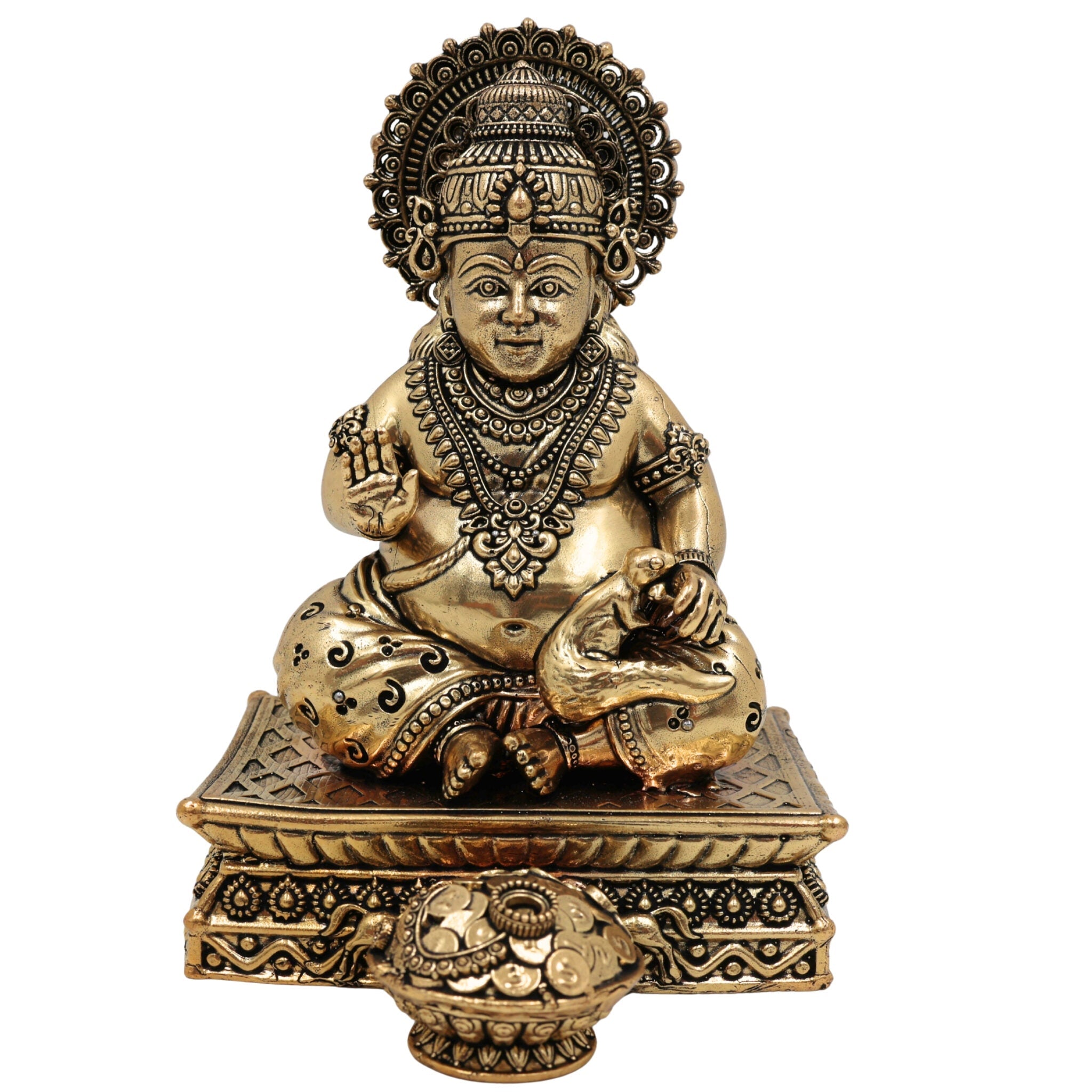 Brass Handcrafted Kubera Idol – Dhanapati Murti, Lord of Wealth Statue, Kubera Figurine for Home, Pooja, Temple & Prosperity Decor, Gold, 6.5 Inch, 1 Piece