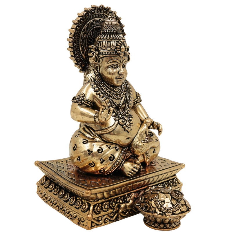 Brass Handcrafted Kubera Idol – Dhanapati Murti, Lord of Wealth Statue, Kubera Figurine for Home, Pooja, Temple & Prosperity Decor, Gold, 6.5 Inch, 1 Piece
