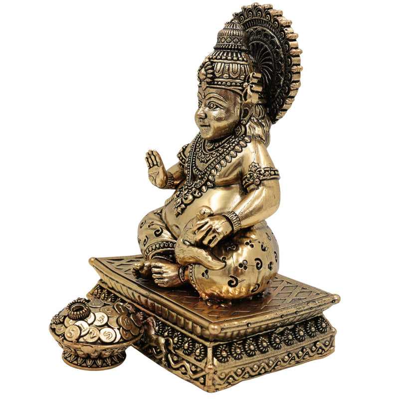 Brass Handcrafted Kubera Idol – Dhanapati Murti, Lord of Wealth Statue, Kubera Figurine for Home, Pooja, Temple & Prosperity Decor, Gold, 6.5 Inch, 1 Piece