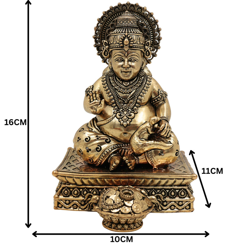 Brass Handcrafted Kubera Idol – Dhanapati Murti, Lord of Wealth Statue, Kubera Figurine for Home, Pooja, Temple & Prosperity Decor, Gold, 6.5 Inch, 1 Piece