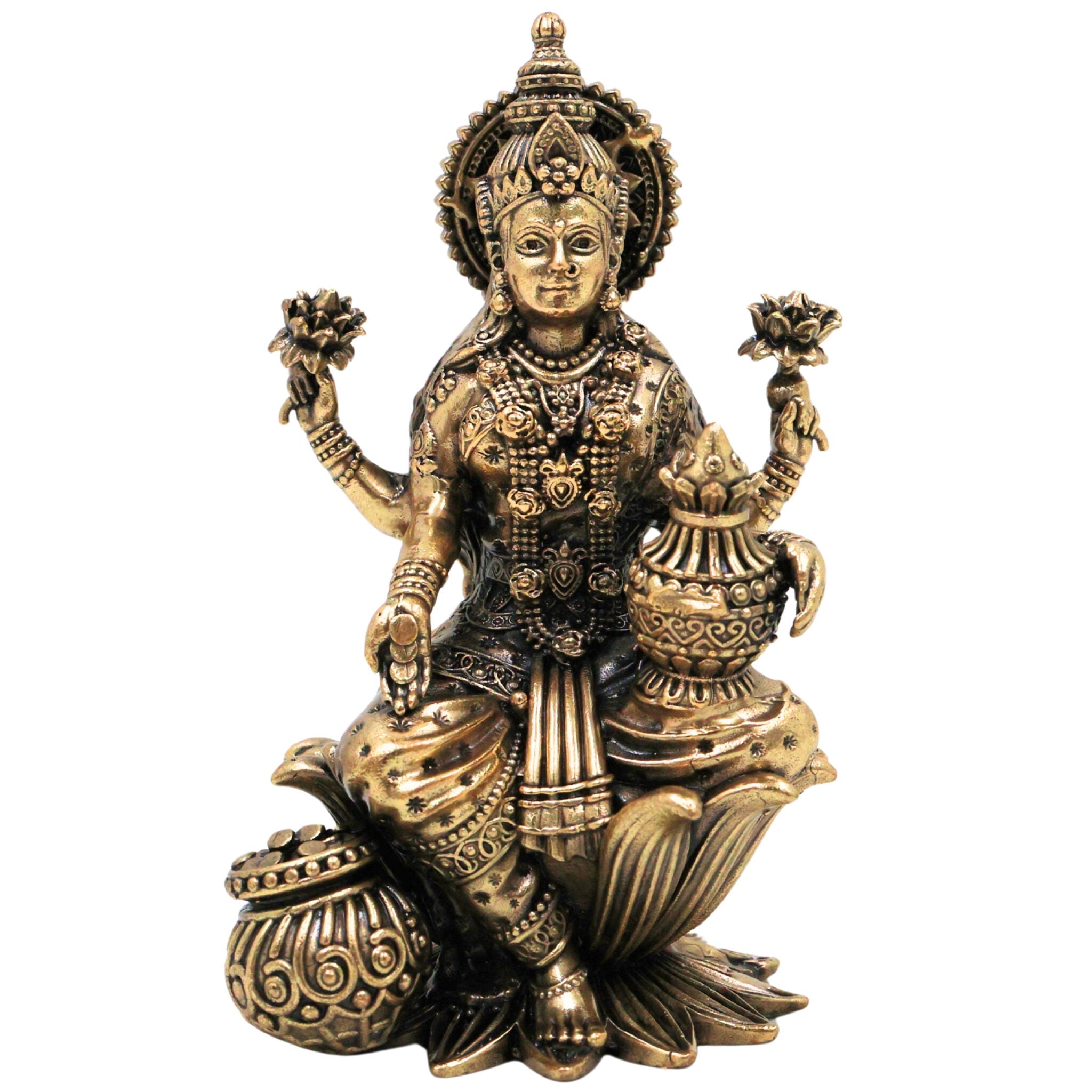 Brass Lakshmi Murti | Mahalakshmi Idol, ShriLakshmi Statue for Pooja, Home Decor & Gifts, Gold, 4 Inch, 1 Piece