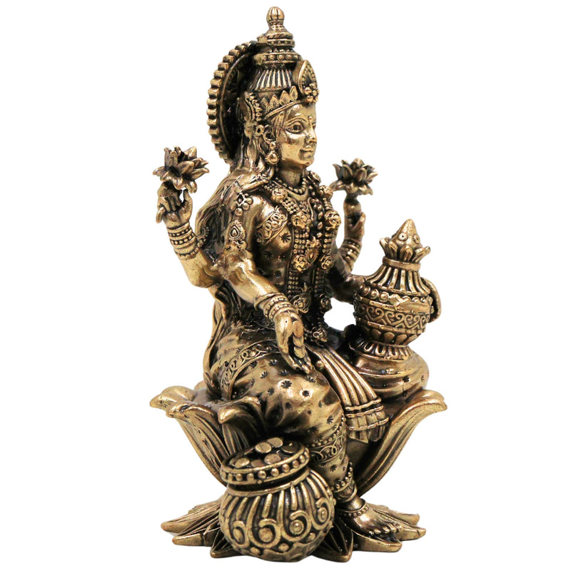 Brass Lakshmi Murti | Mahalakshmi Idol, ShriLakshmi Statue for Pooja, Home Decor & Gifts, Gold, 4 Inch, 1 Piece