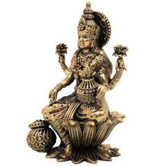 Brass Lakshmi Murti | Mahalakshmi Idol, ShriLakshmi Statue for Pooja, Home Decor & Gifts, Gold, 4 Inch, 1 Piece