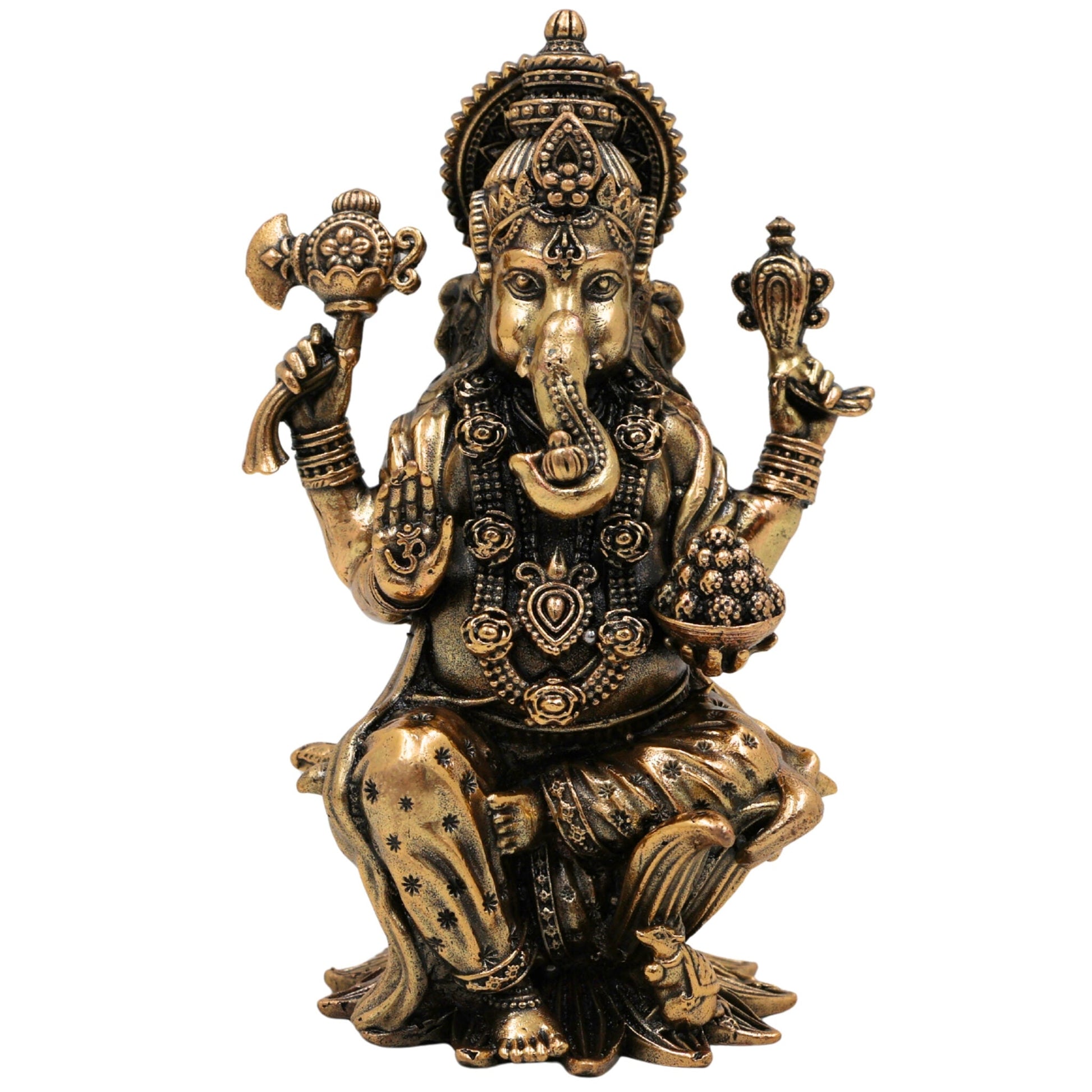 Brass Ganesha Idol – Handcrafted Vinayaka, Siddhivinayak, Ganapati Murti for Home Temple, Pooja, Office Decor & Spiritual Blessings, Gold, 4 Inch, 1 Piece