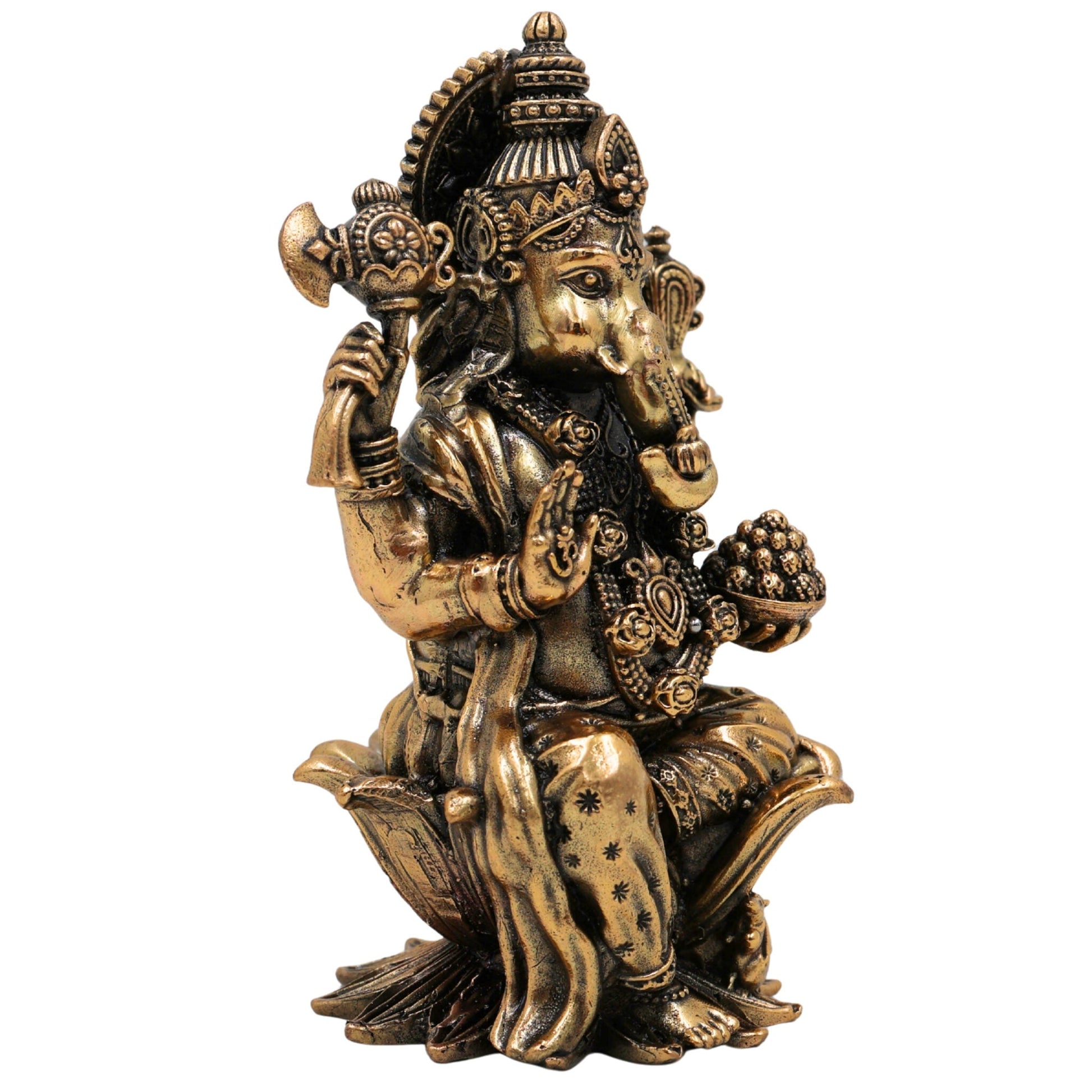 Brass Ganesha Idol – Handcrafted Vinayaka, Siddhivinayak, Ganapati Murti for Home Temple, Pooja, Office Decor & Spiritual Blessings, Gold, 4 Inch, 1 Piece
