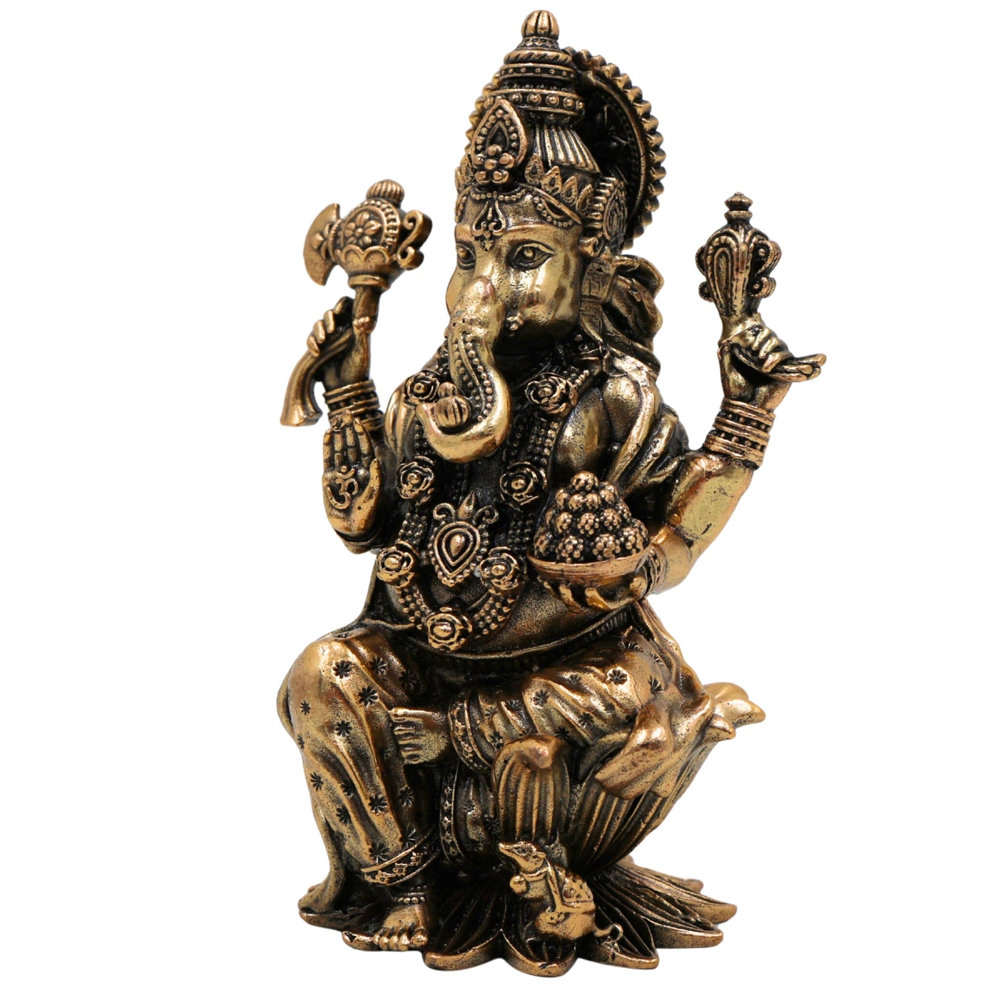 Brass Ganesha Idol – Handcrafted Vinayaka, Siddhivinayak, Ganapati Murti for Home Temple, Pooja, Office Decor & Spiritual Blessings, Gold, 4 Inch, 1 Piece