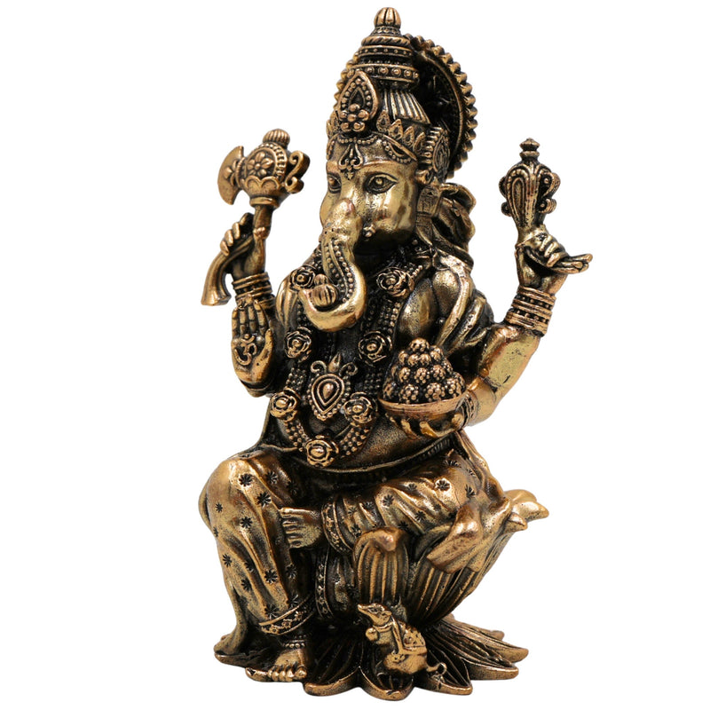 Brass Ganesha Idol – Handcrafted Vinayaka, Siddhivinayak, Ganapati Murti for Home Temple, Pooja, Office Decor & Spiritual Blessings, Gold, 4 Inch, 1 Piece