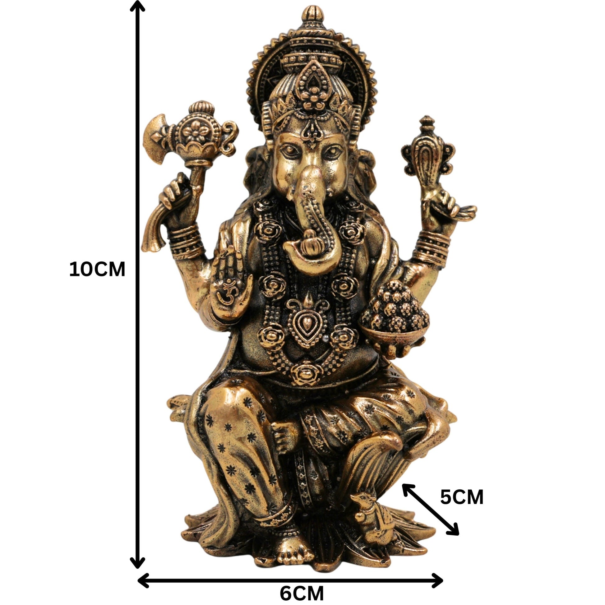 Brass Ganesha Idol – Handcrafted Vinayaka, Siddhivinayak, Ganapati Murti for Home Temple, Pooja, Office Decor & Spiritual Blessings, Gold, 4 Inch, 1 Piece