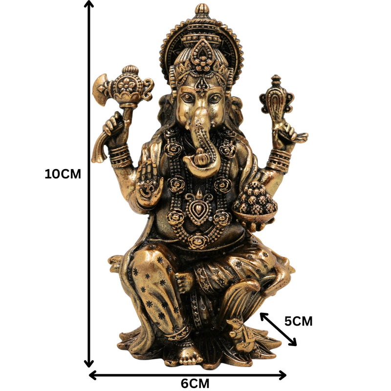 Brass Ganesha Idol – Handcrafted Vinayaka, Siddhivinayak, Ganapati Murti for Home Temple, Pooja, Office Decor & Spiritual Blessings, Gold, 4 Inch, 1 Piece