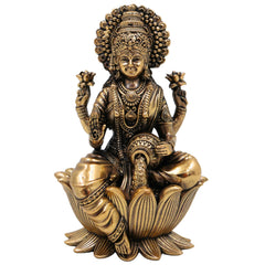 Brass Lakshmi Idol, Mahalaxmi, Sri Lakshmi, Lakshmi Devi Murti for Home Pooja, Temple Decor, Gifts & Spiritual Blessings, Gold, 4 Inch, 1 Piece
