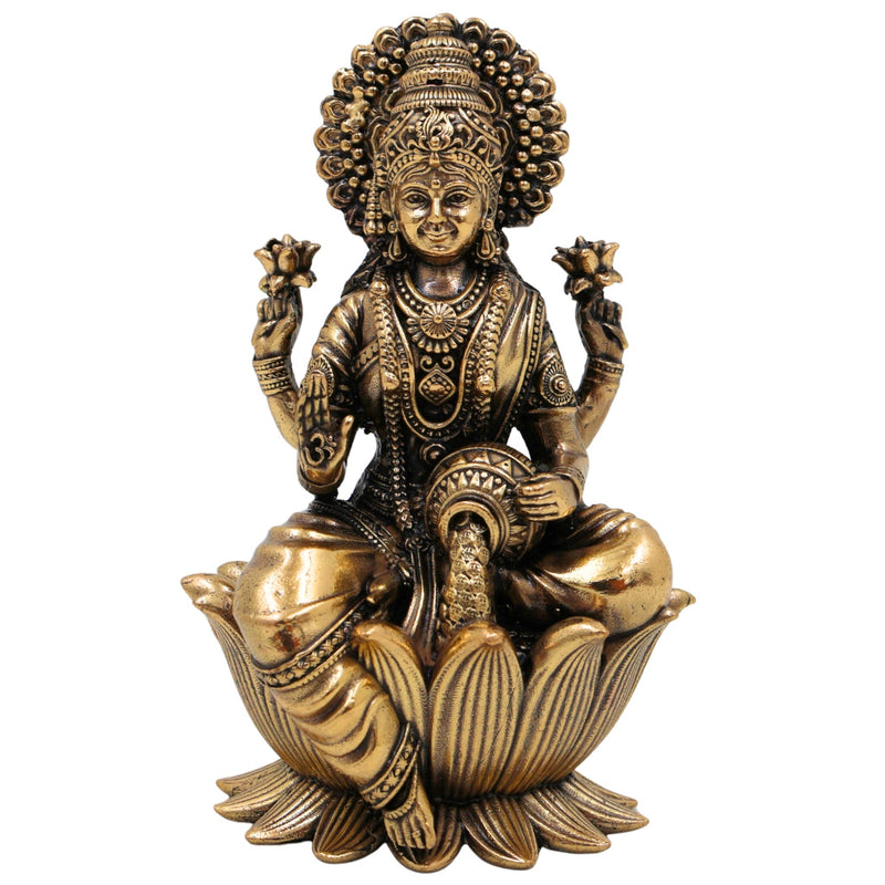 Brass Lakshmi Idol, Mahalaxmi, Sri Lakshmi, Lakshmi Devi Murti for Home Pooja, Temple Decor, Gifts & Spiritual Blessings, Gold, 4 Inch, 1 Piece