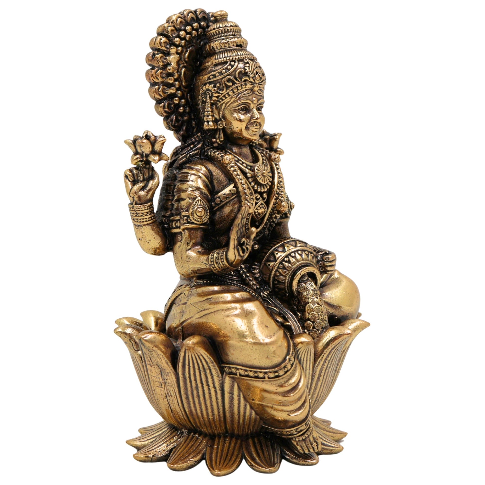Brass Lakshmi Idol, Mahalaxmi, Sri Lakshmi, Lakshmi Devi Murti for Home Pooja, Temple Decor, Gifts & Spiritual Blessings, Gold, 4 Inch, 1 Piece