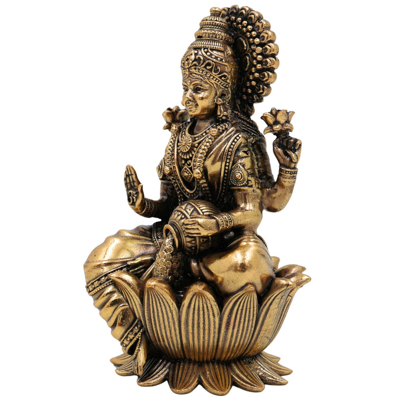 Brass Lakshmi Idol, Mahalaxmi, Sri Lakshmi, Lakshmi Devi Murti for Home Pooja, Temple Decor, Gifts & Spiritual Blessings, Gold, 4 Inch, 1 Piece