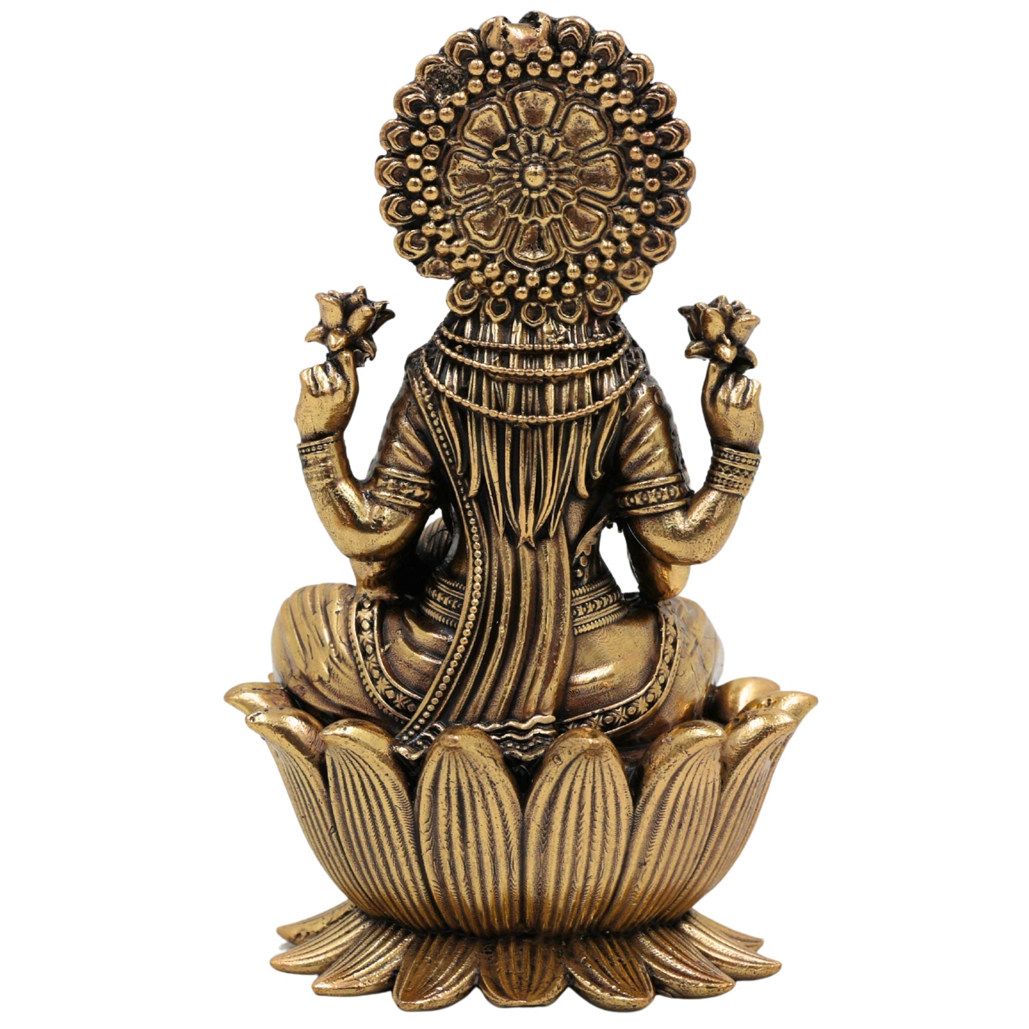 Brass Lakshmi Idol, Mahalaxmi, Sri Lakshmi, Lakshmi Devi Murti for Home Pooja, Temple Decor, Gifts & Spiritual Blessings, Gold, 4 Inch, 1 Piece