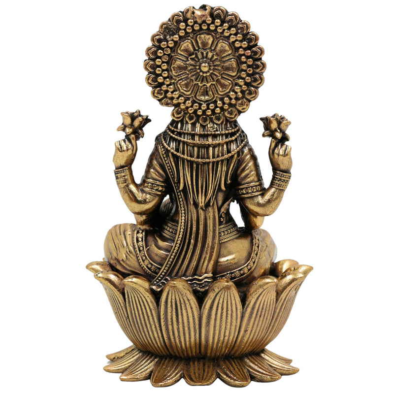 Brass Lakshmi Idol, Mahalaxmi, Sri Lakshmi, Lakshmi Devi Murti for Home Pooja, Temple Decor, Gifts & Spiritual Blessings, Gold, 4 Inch, 1 Piece