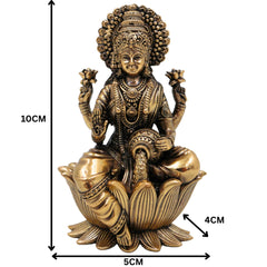 Brass Lakshmi Idol, Mahalaxmi, Sri Lakshmi, Lakshmi Devi Murti for Home Pooja, Temple Decor, Gifts & Spiritual Blessings, Gold, 4 Inch, 1 Piece