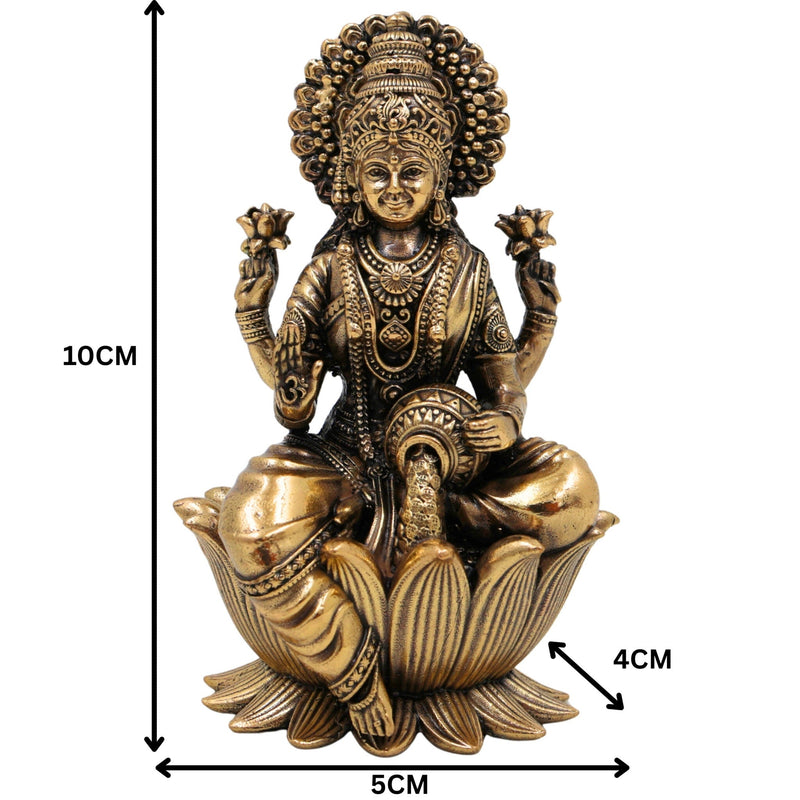 Brass Lakshmi Idol, Mahalaxmi, Sri Lakshmi, Lakshmi Devi Murti for Home Pooja, Temple Decor, Gifts & Spiritual Blessings, Gold, 4 Inch, 1 Piece