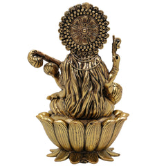 Brass Saraswati Idol, Maa Saraswati Murti, Sharada Vagdevi Statue for Pooja, Home Temple, Study Table, Spiritual Decor & Gifting, Gold, 4 Inch, 1 Piece