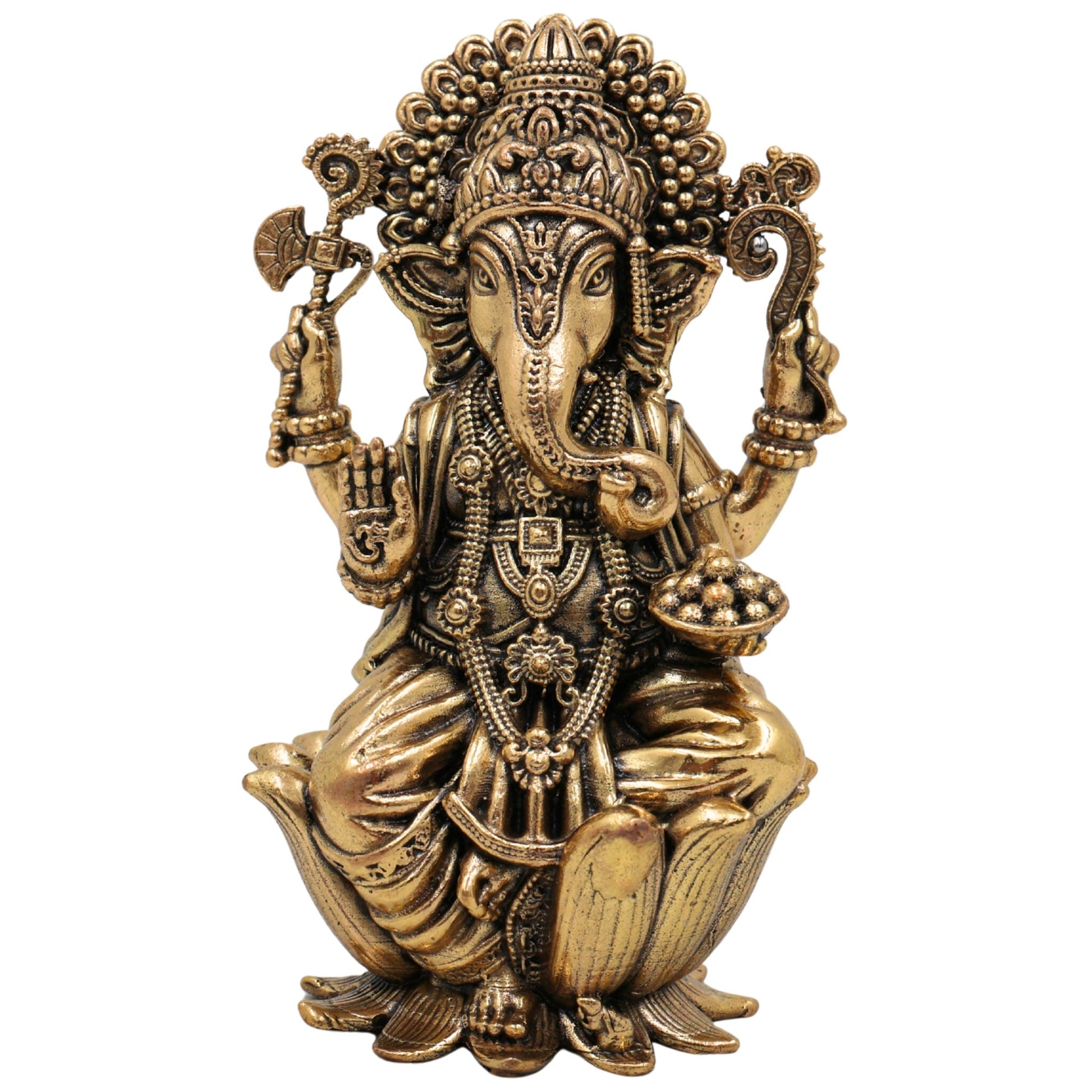Brass Ganesha Idol, Handcrafted Vinayaka Murti, Siddhivinayak, Ganapati Statue for Home Temple, Pooja, Decor & Gifts, Gold, 4 Inch, 1 Piece