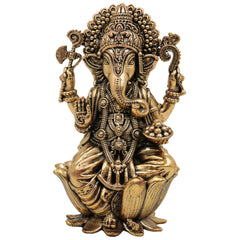Brass Ganesha Idol, Handcrafted Vinayaka Murti, Siddhivinayak, Ganapati Statue for Home Temple, Pooja, Decor & Gifts, Gold, 4 Inch, 1 Piece