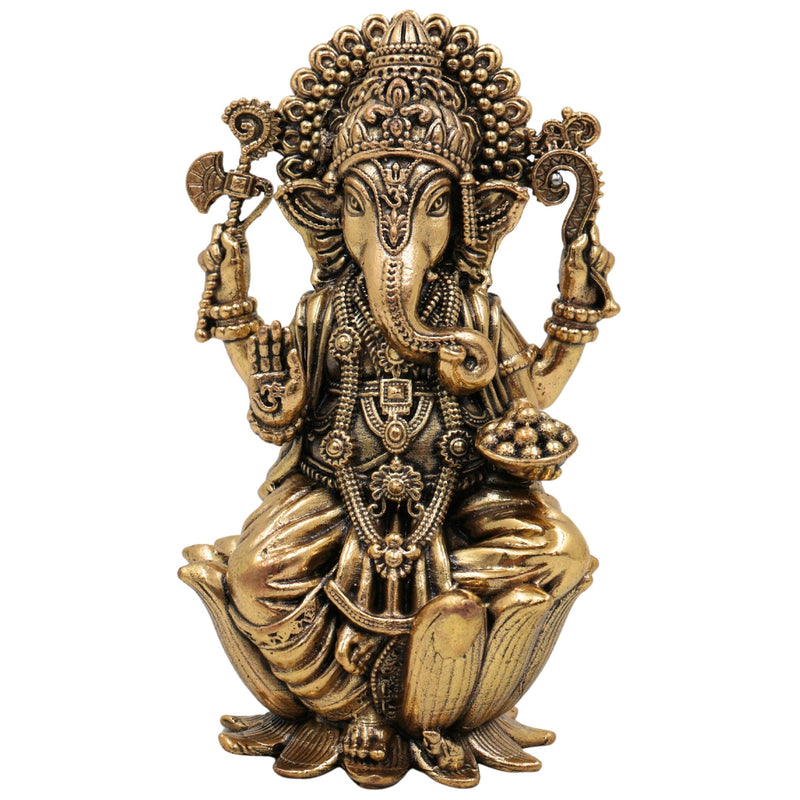 Brass Ganesha Idol, Handcrafted Vinayaka Murti, Siddhivinayak, Ganapati Statue for Home Temple, Pooja, Decor & Gifts, Gold, 4 Inch, 1 Piece