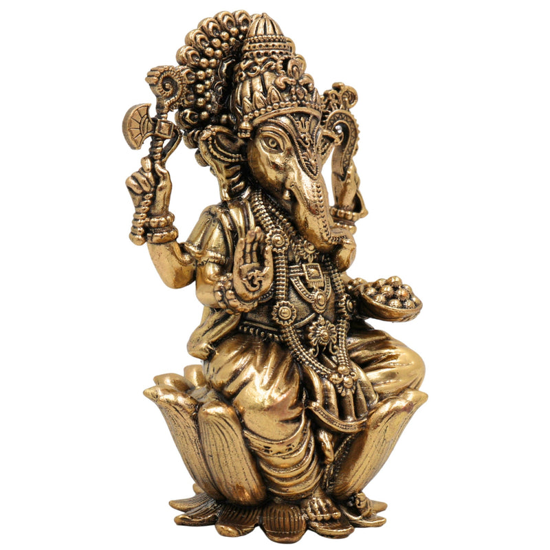 Brass Ganesha Idol, Handcrafted Vinayaka Murti, Siddhivinayak, Ganapati Statue for Home Temple, Pooja, Decor & Gifts, Gold, 4 Inch, 1 Piece