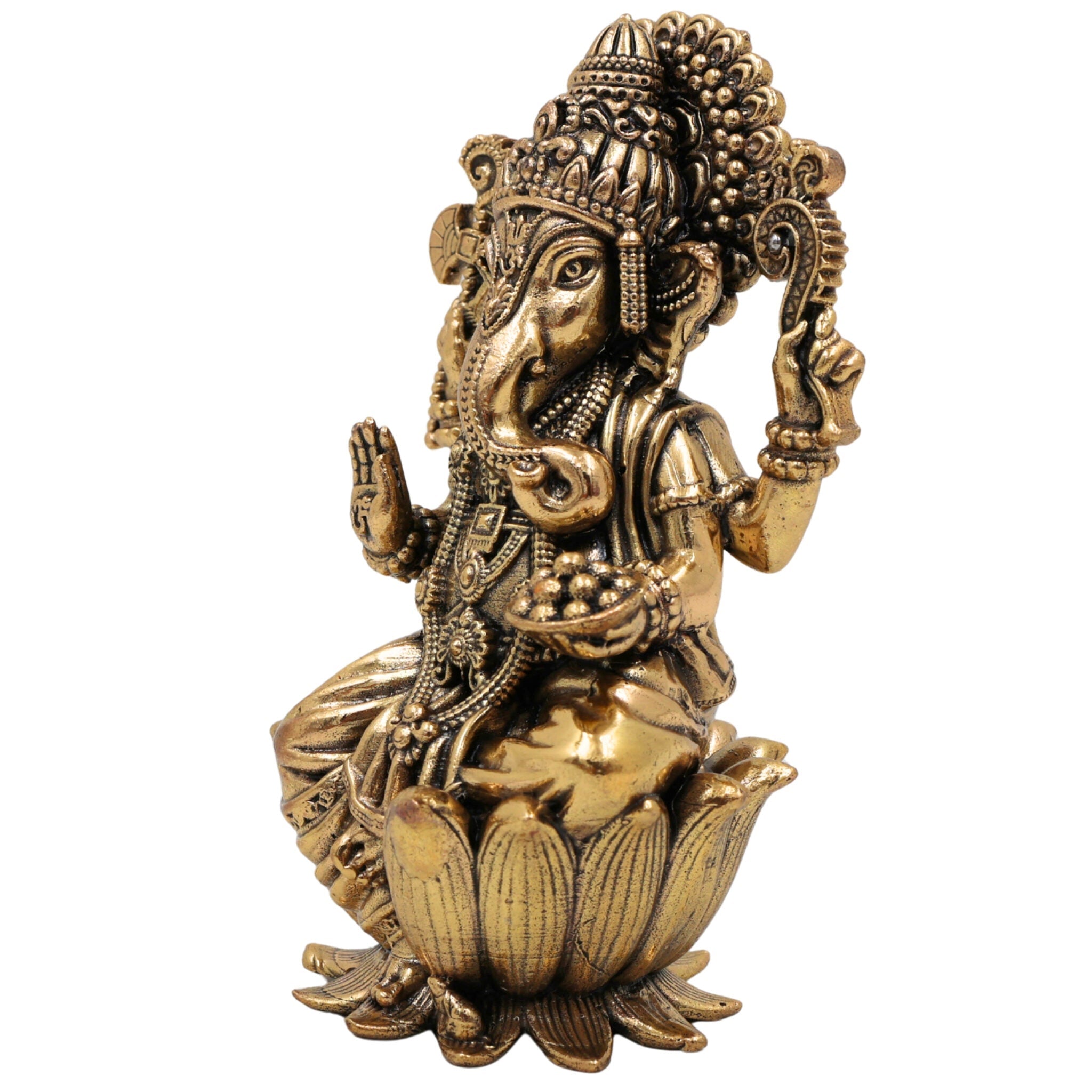 Brass Ganesha Idol, Handcrafted Vinayaka Murti, Siddhivinayak, Ganapati Statue for Home Temple, Pooja, Decor & Gifts, Gold, 4 Inch, 1 Piece