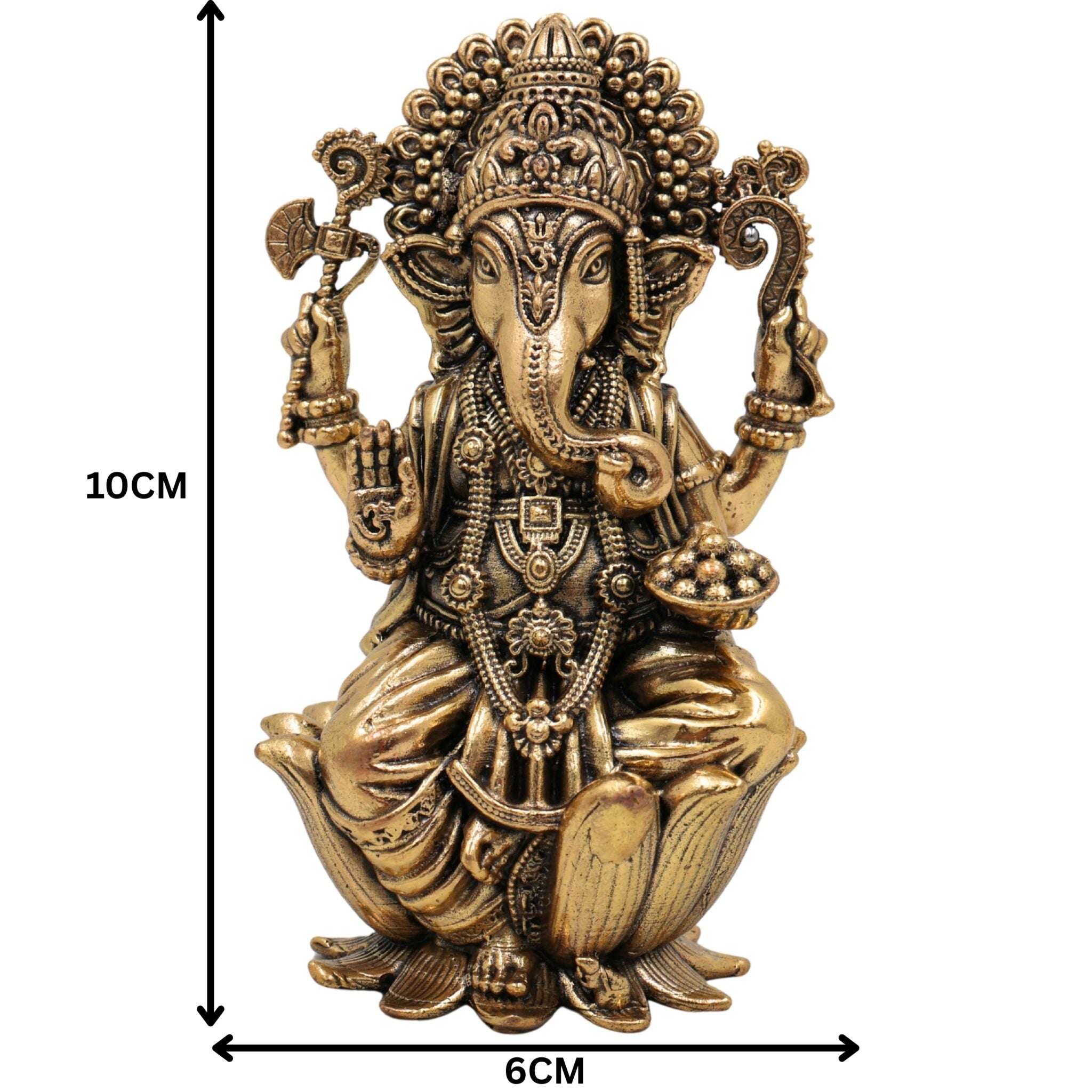 Brass Ganesha Idol, Handcrafted Vinayaka Murti, Siddhivinayak, Ganapati Statue for Home Temple, Pooja, Decor & Gifts, Gold, 4 Inch, 1 Piece