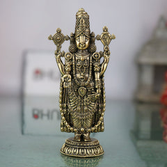 Brass Tirupati Balaji Idol, Venkateswara Murti, Lord Balaji Statue For Car Dashboard, Srinivasa Vigraham for Pooja, Home Decor & Gifts, Gold, 4 Inch, 1 Piece