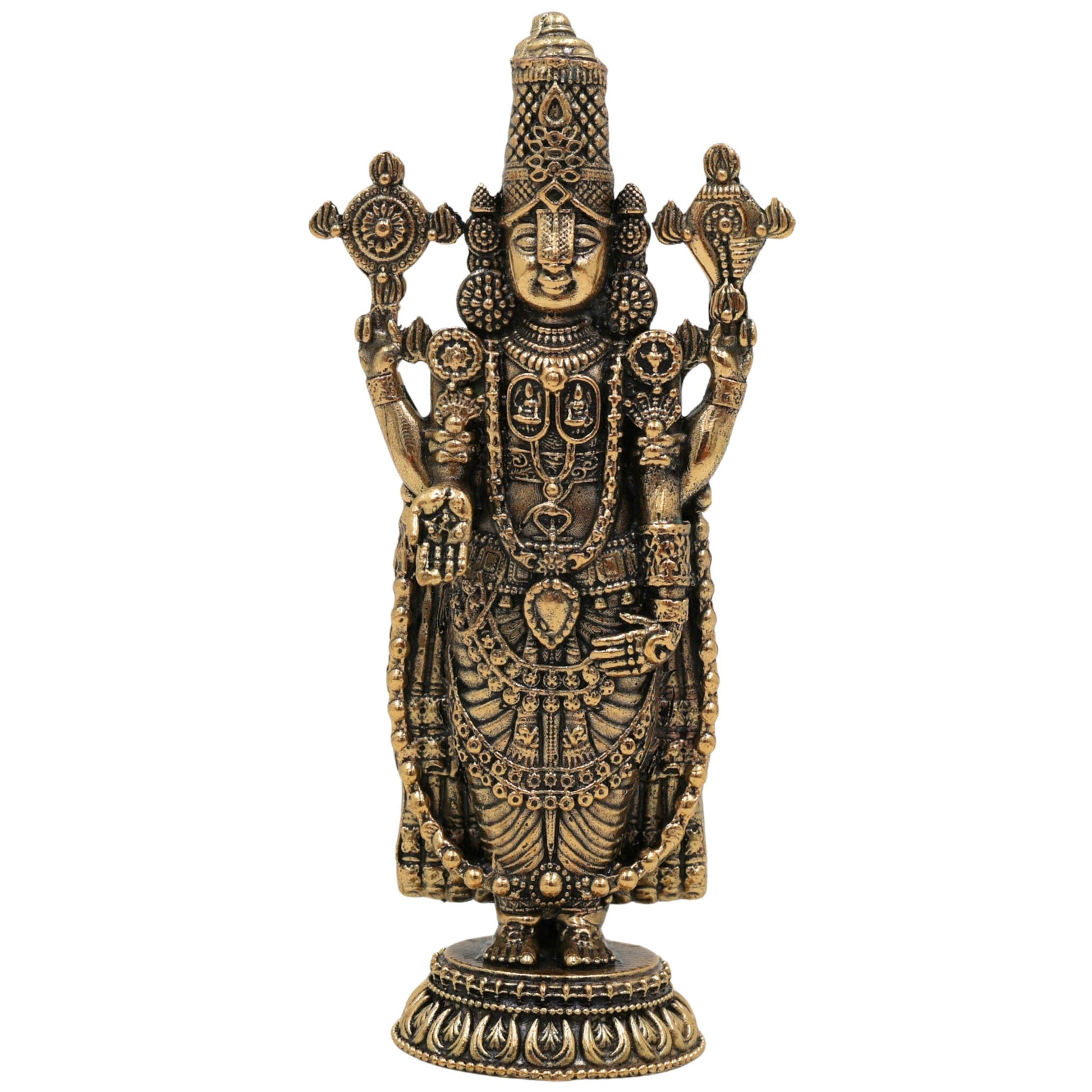 Brass Tirupati Balaji Idol, Venkateswara Murti, Lord Balaji Statue For Car Dashboard, Srinivasa Vigraham for Pooja, Home Decor & Gifts, Gold, 4 Inch, 1 Piece