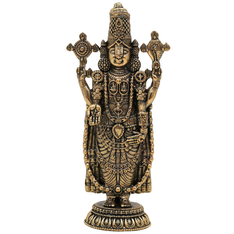 Brass Tirupati Balaji Idol, Venkateswara Murti, Lord Balaji Statue For Car Dashboard, Srinivasa Vigraham for Pooja, Home Decor & Gifts, Gold, 4 Inch, 1 Piece
