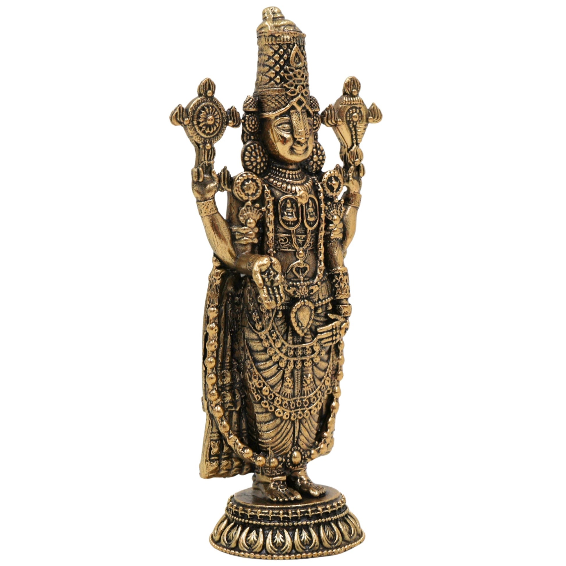 Brass Tirupati Balaji Idol, Venkateswara Murti, Lord Balaji Statue For Car Dashboard, Srinivasa Vigraham for Pooja, Home Decor & Gifts, Gold, 4 Inch, 1 Piece