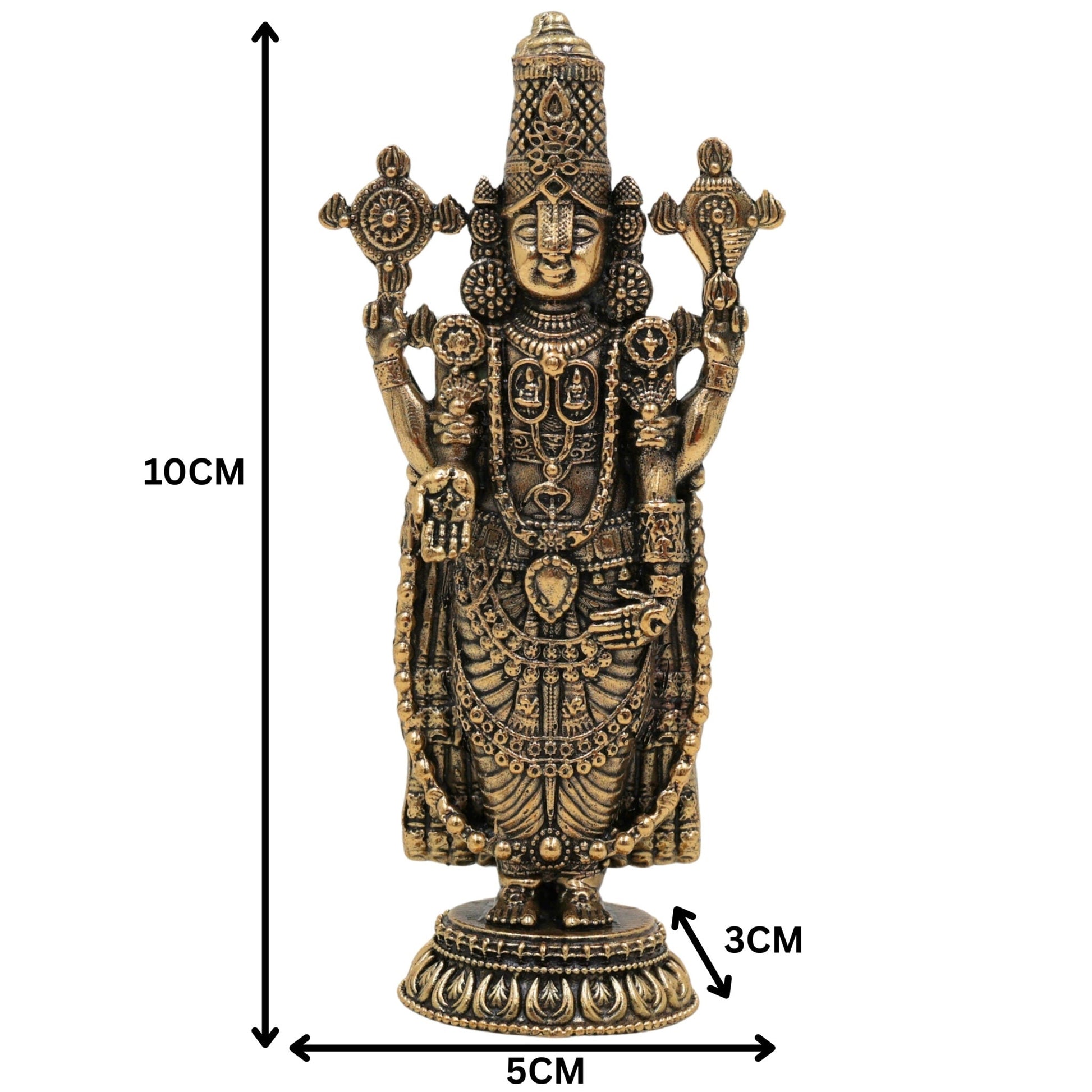 Brass Tirupati Balaji Idol, Venkateswara Murti, Lord Balaji Statue For Car Dashboard, Srinivasa Vigraham for Pooja, Home Decor & Gifts, Gold, 4 Inch, 1 Piece