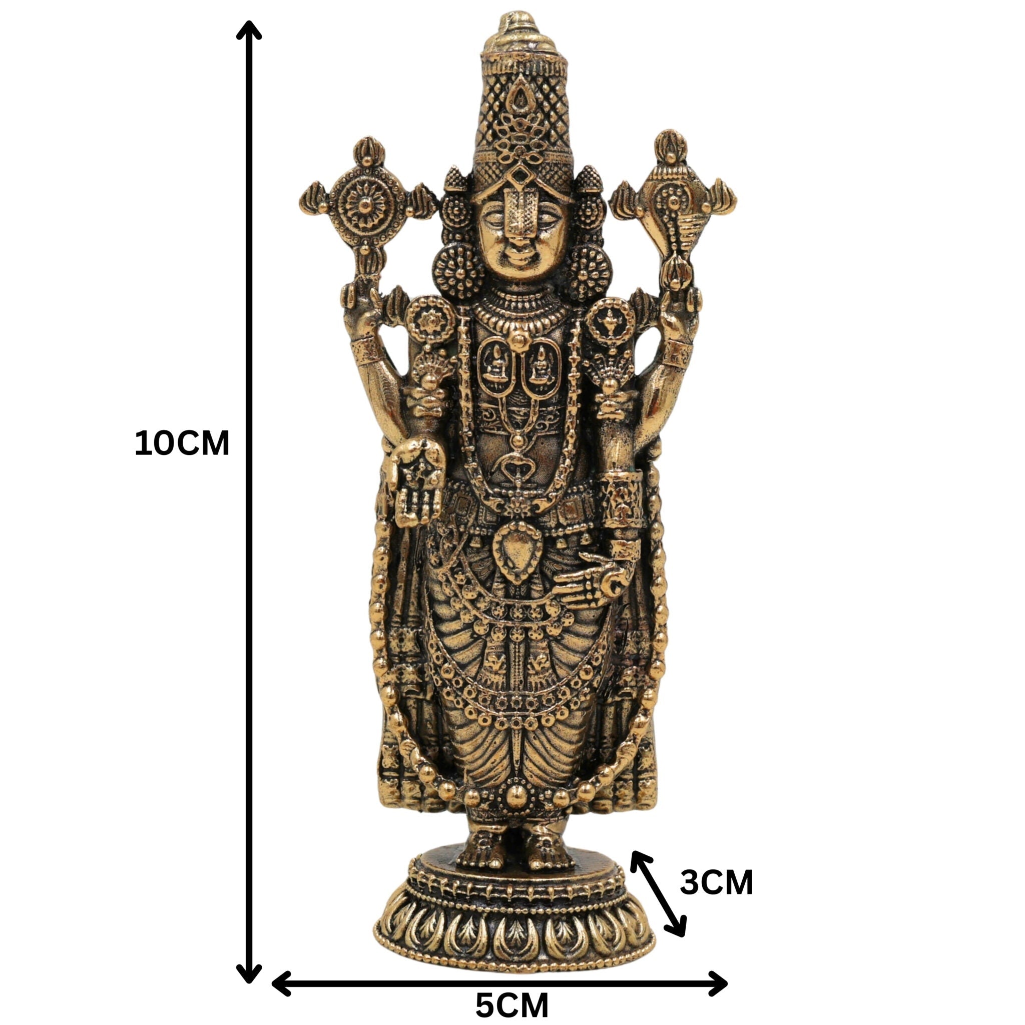 Brass Tirupati Balaji Idol, Venkateswara Murti, Lord Balaji Statue For Car Dashboard, Srinivasa Vigraham for Pooja, Home Decor & Gifts, Gold, 4 Inch, 1 Piece