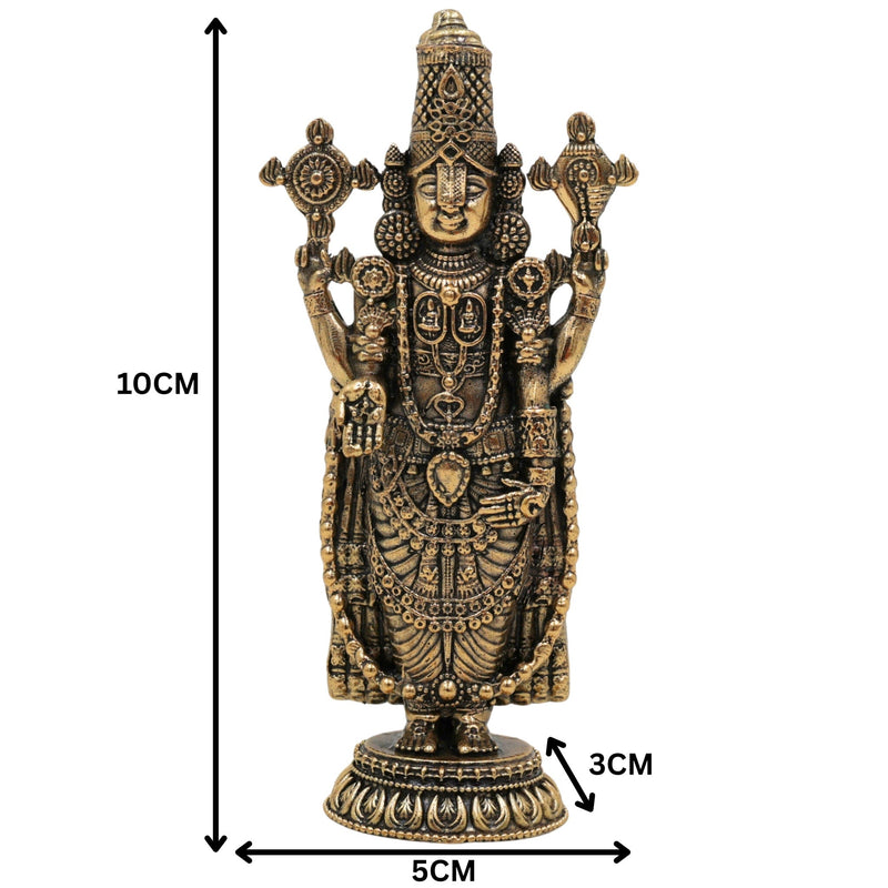 Brass Tirupati Balaji Idol, Venkateswara Murti, Lord Balaji Statue For Car Dashboard, Srinivasa Vigraham for Pooja, Home Decor & Gifts, Gold, 4 Inch, 1 Piece