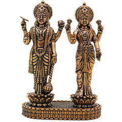 Brass Vishnu Lakshmi Idol, Lakshmi Narayan Murti For Car Dashboard, Shri Vishnu-Lakshmi Statue, Handcrafted Miniature for Pooja, Home Temple & Decor, Gold, 3 Inch, 1 Piece