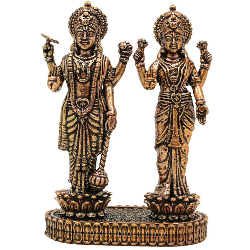 Brass Vishnu Lakshmi Idol, Lakshmi Narayan Murti For Car Dashboard, Shri Vishnu-Lakshmi Statue, Handcrafted Miniature for Pooja, Home Temple & Decor, Gold, 3 Inch, 1 Piece